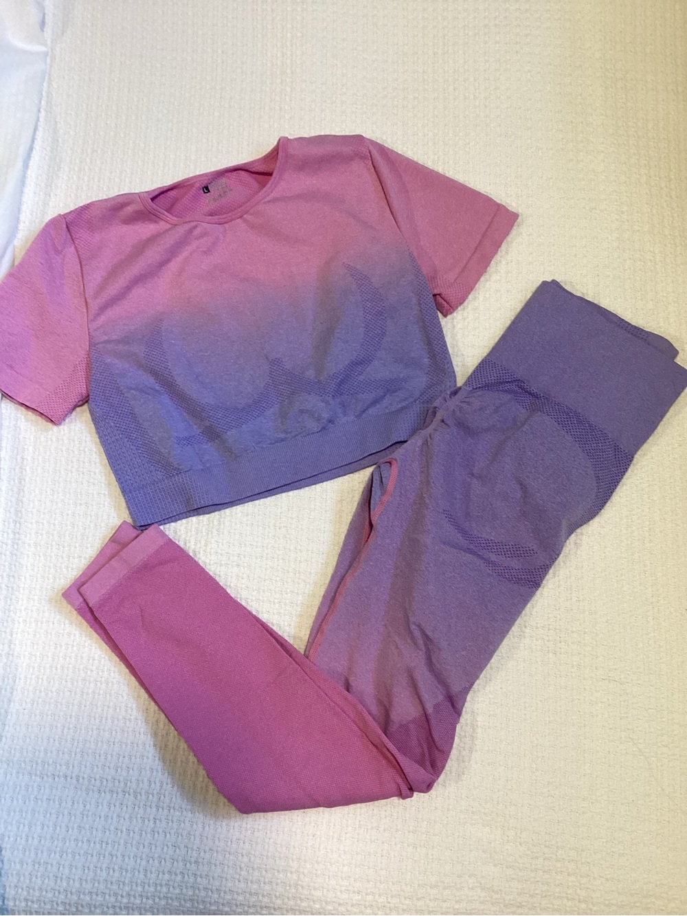 Pink to Purple Ombre Seamless Active Set - Crop Top & High Leggings